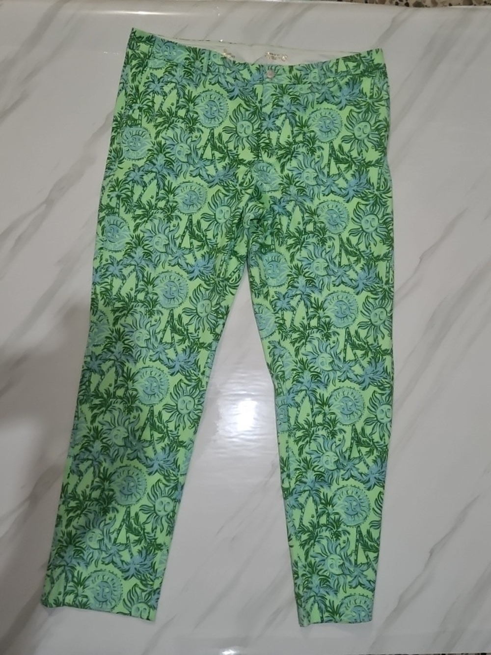 Lilly Pulitzer Men’s Mizner Stretch Pant Sun Palm Tree Rays Green Mint 42 New